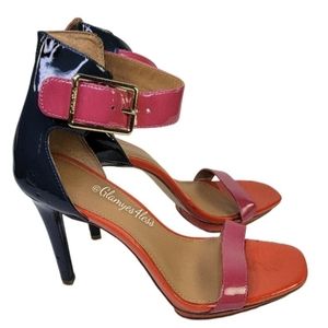 Calvin Klein Vable Color Block Ankle Strap Heels Open Toe Blue Pink Orange Sz 8
